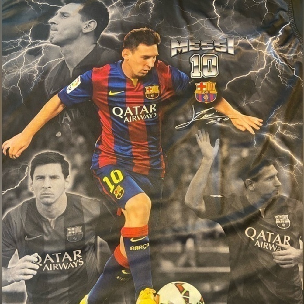 FCB Messi 10 Black Soccer Jersey Unicef Men’s Size Lg Qatar Airways
